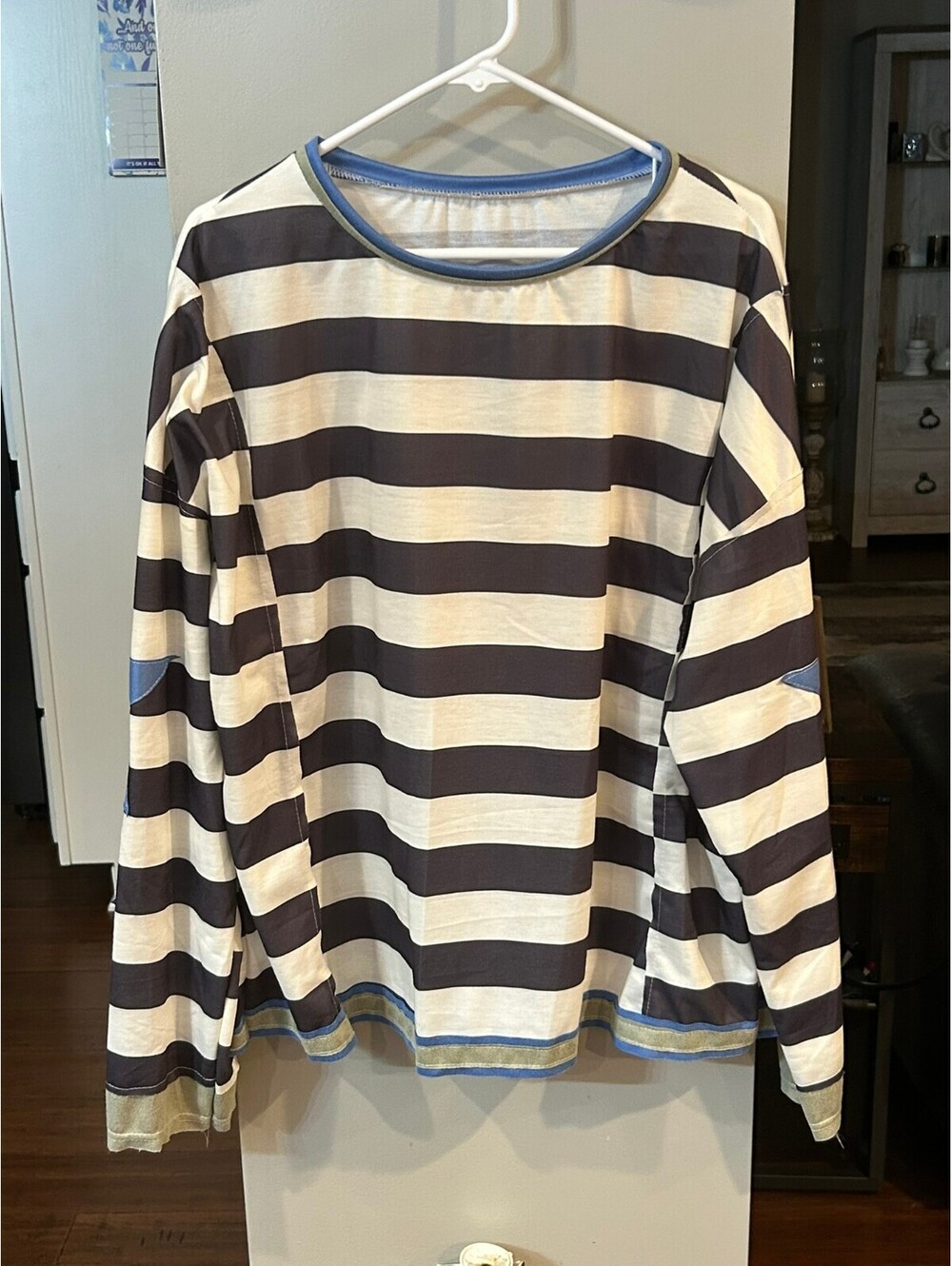 Striped Long Sleeve Shirt with Star Patches Size XL